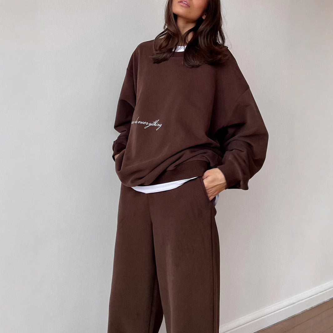 Damen bequemer Kuschel-Sweatanzug mit elastischem Bund und modischem Schriftzug WW