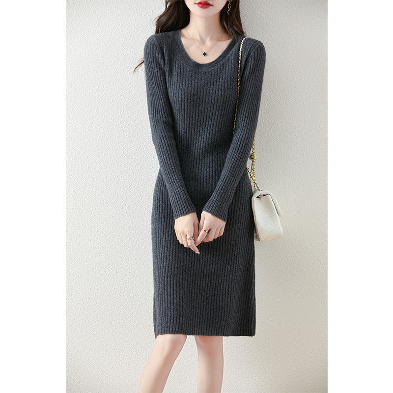 Damen Strickkleid mit feiner Rippstruktur und tailliertem Schnitt WW