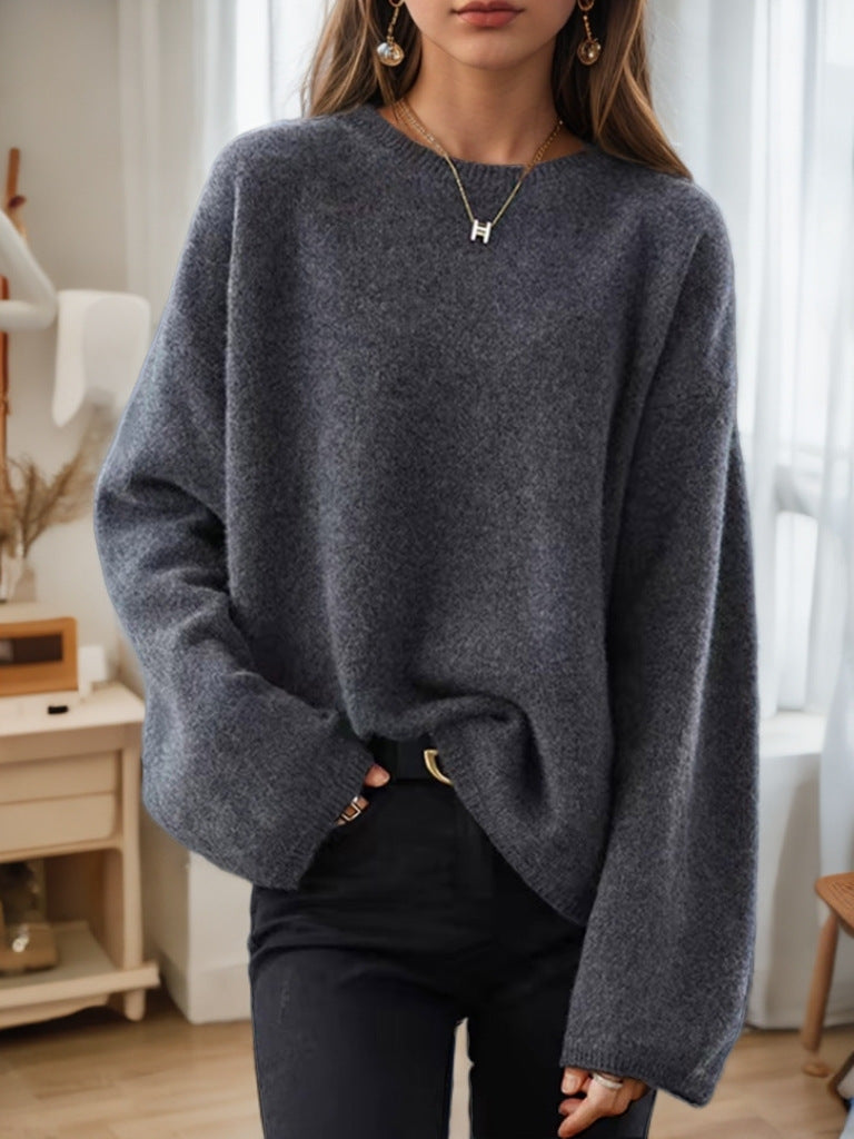 Damen Bequemer Strickpullover mit lässigem Schnitt und weitem Arm WW