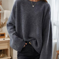 Damen Bequemer Strickpullover mit lässigem Schnitt und weitem Arm WW