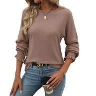 Damen lässiger Pullover mit feiner Rippstruktur und elastischen Bündchen WW
