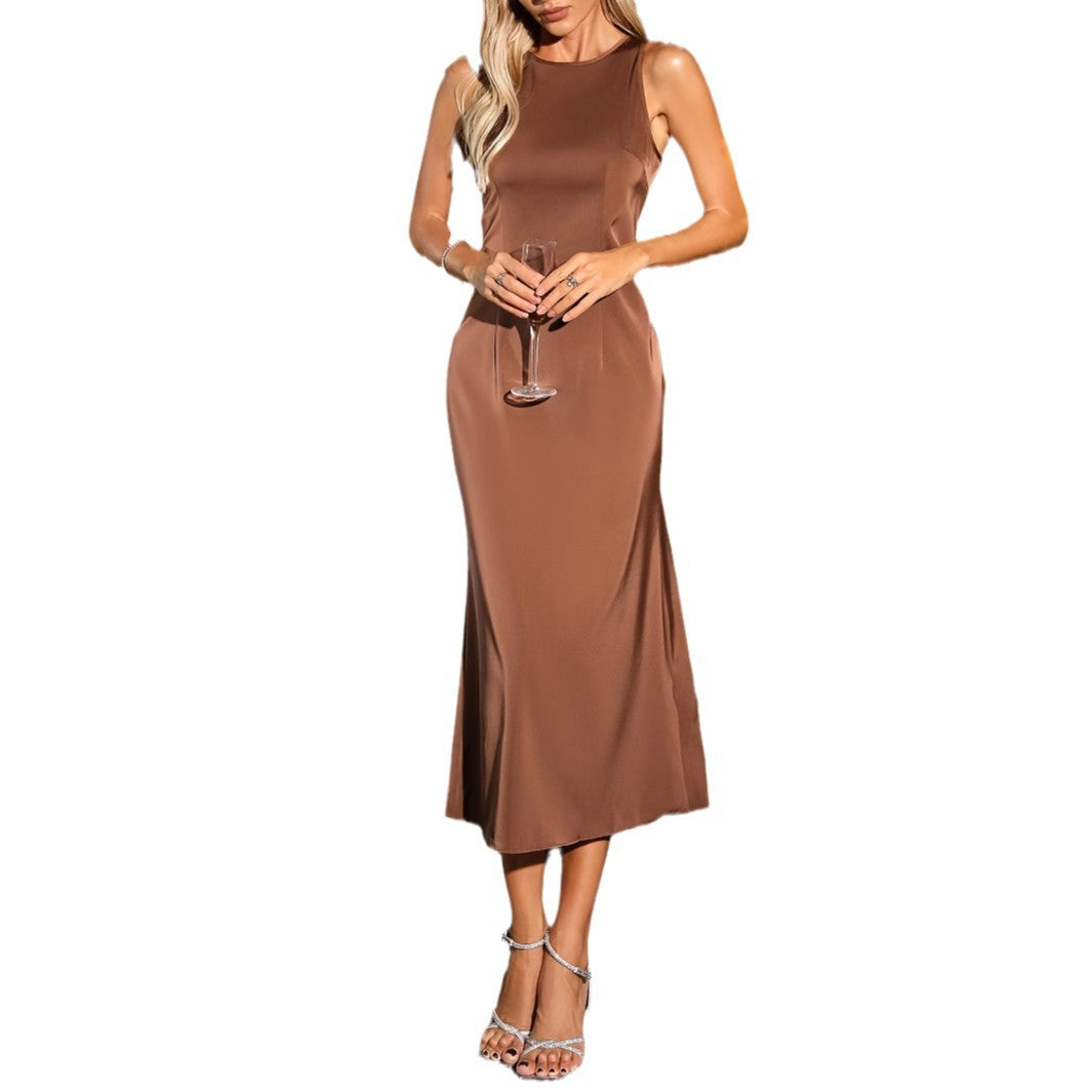 Damen Elegantes Satin-Maxikleid mit zeitlosem Schnitt W&W Mode