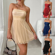 Damen schulterfreies Cocktailkleid mit fließendem Tüll und feinen Glitzerdetails WW
