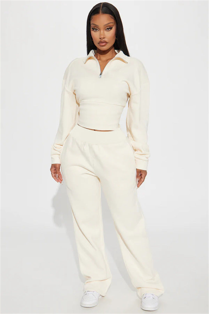Damen Sportlicher Fleece-Loungewear-Anzug mit Reißverschluss WW