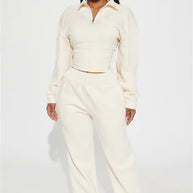 Damen Sportlicher Fleece-Loungewear-Anzug mit Reißverschluss WW