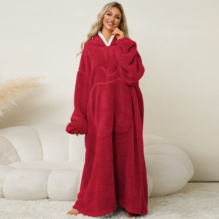 Damen Kuscheliger Hoodie-Decke mit großen Taschen und kontrastierendem Innenfutter W&W Mode