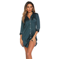 Damen Pyjama-Hemd mit langen Ärmeln und eleganter Knopfleiste WW
