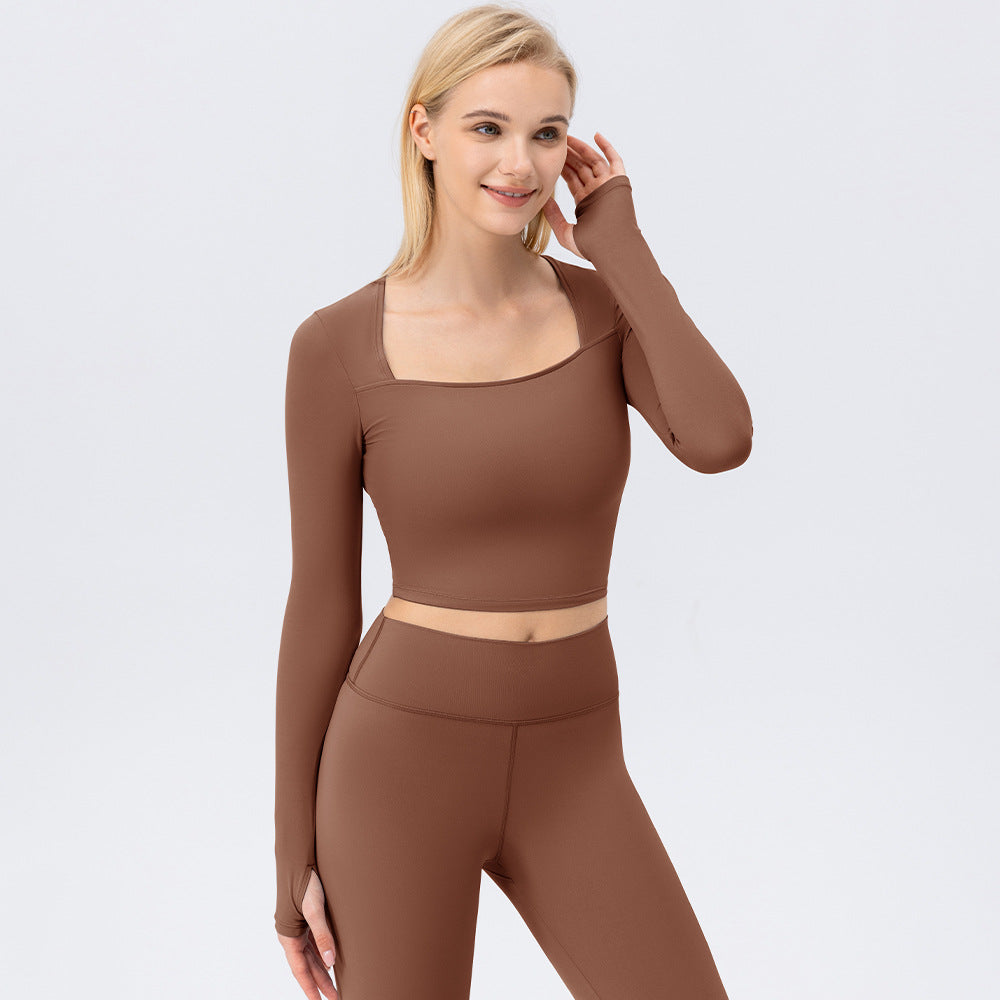 Damen Sportliches Langarm Crop-Top aus atmungsaktivem Material mit figurbetontem Schnitt WW