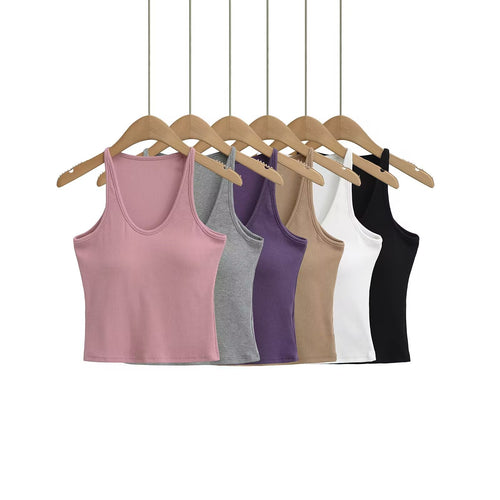 Damen ärmelloses Sporttop mit tiefem U-Ausschnitt und elastischem Material WW