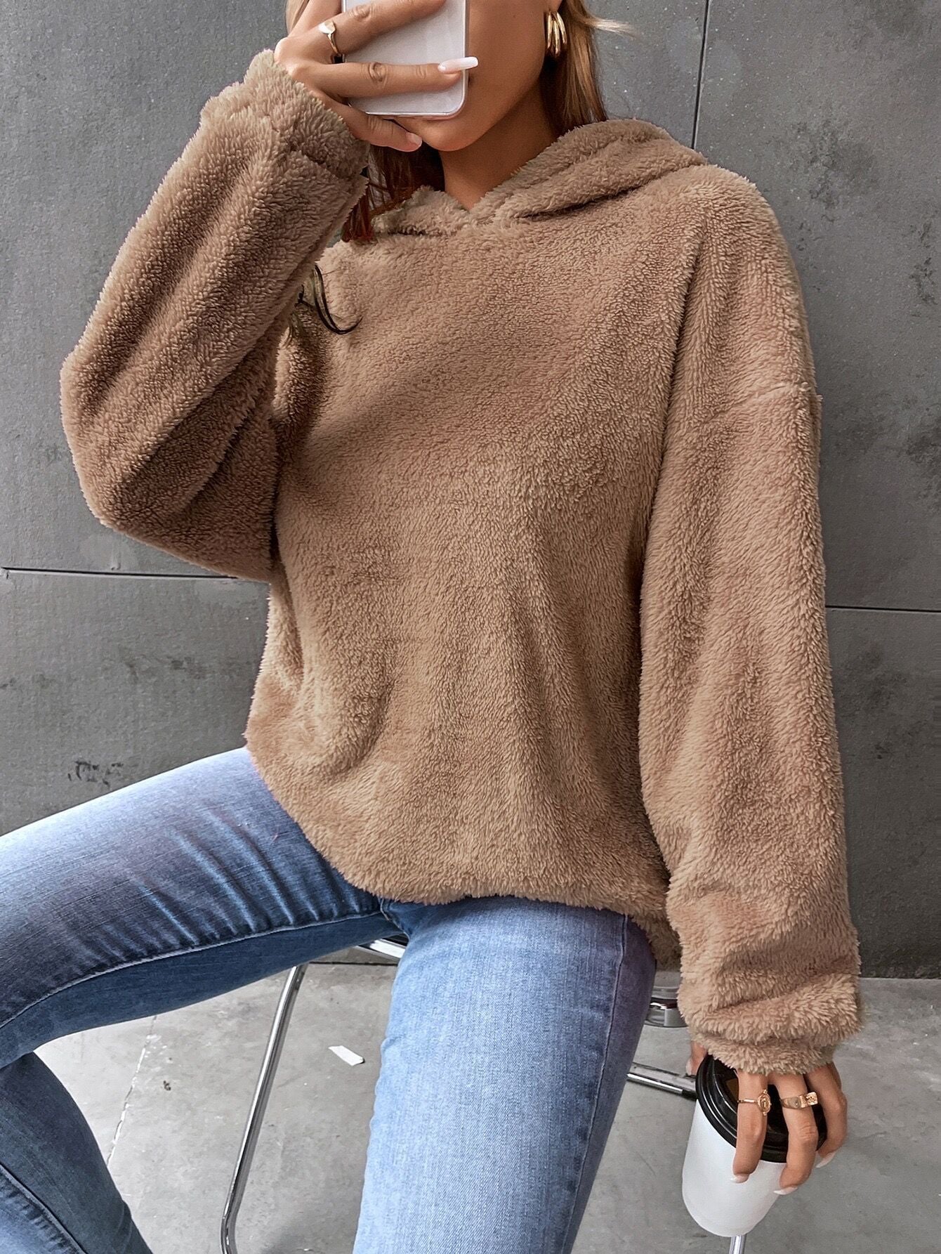 Damen Kuscheliger Hoodie mit Peter Pan Kragen WW