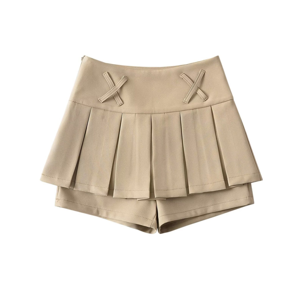 Damen Faltenröcke mit integriertem Shorts und dekorativen Details WW