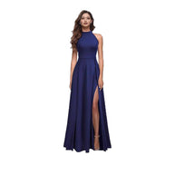 Damen Maxikleid mit seitlichem Schlitz und elegantem Kragen WW