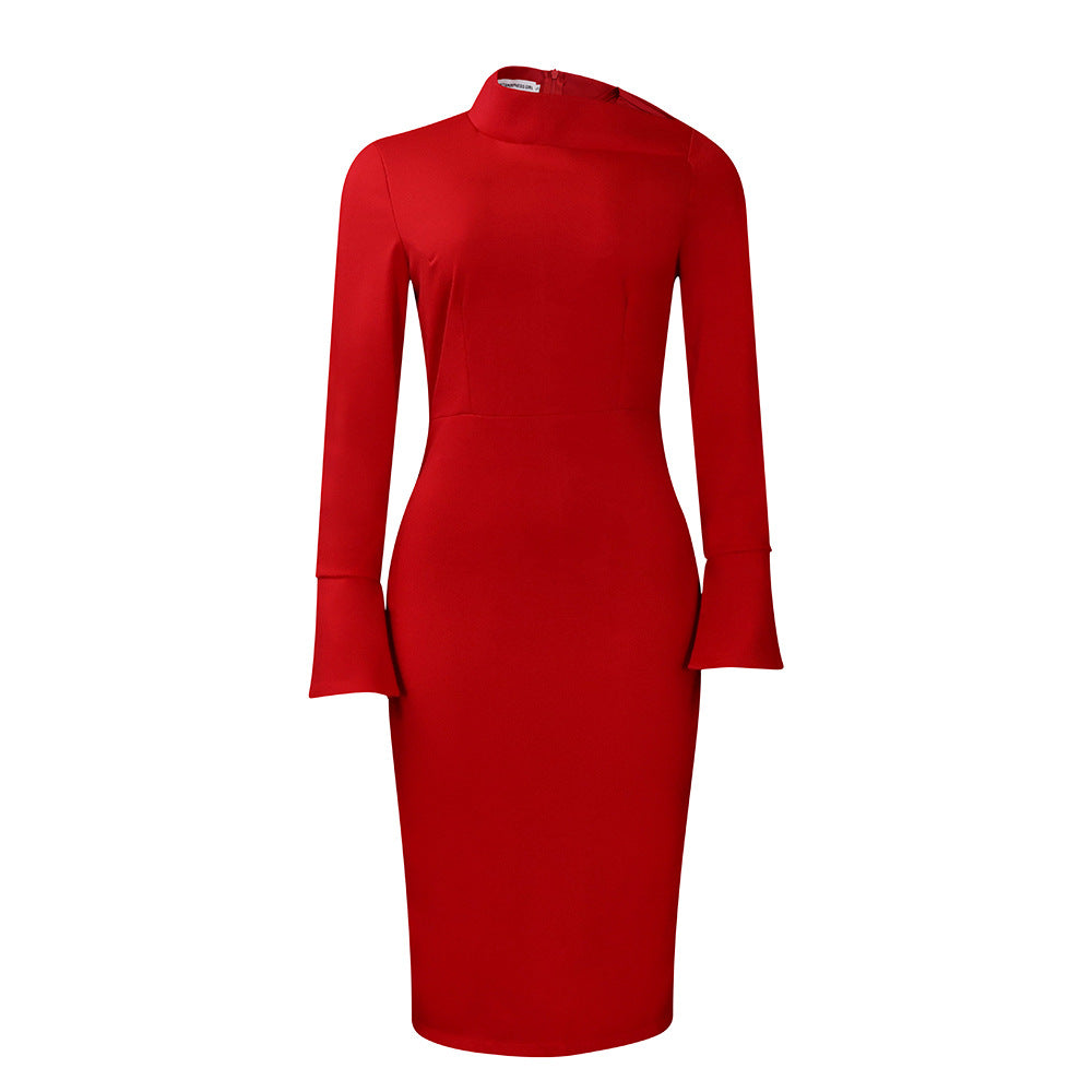 Damen Etuikleid mit asymmetrischem Kragen und eleganten Schößchenärmeln WW