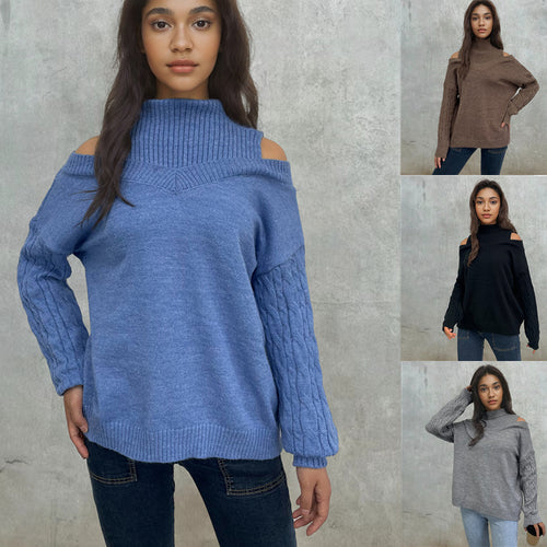 Damen Pullover mit schulterfreiem Design und strukturierten Ärmeln WW