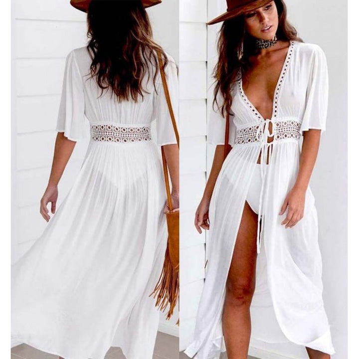 Damen Strandüberwurf mit tiefem V-Ausschnitt und exquisiten Ausschnittdetails W&W Mode