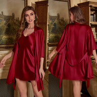 Damen Satin Kimono-Robe mit fließendem Schnitt und eleganten Ärmeln WW