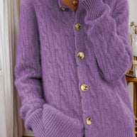 Damen Kaschmir Strickjacke mit Knopfverschluss und strukturiertem Zopfmuster WW