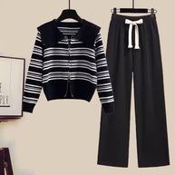 Damen Strickjacke mit Reißverschluss und weiten Hosen WW