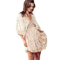 Damen romantisches Gartenkleid mit puffärmeln und elastischer Taille WW