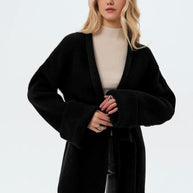 Damen Strickjacke mit Bindegürtel und weit geschnittenen Ärmeln WW