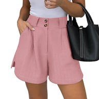 Damen elegante Hochbund-Shorts mit Knopfdetails und weitem Schnitt