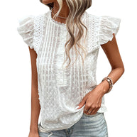 Damen Bluse mit Rüschendetails und dekorativer Lochstickerei WW