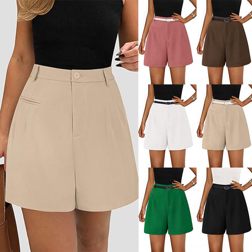 Damen elegante Shorts mit Gürtel und Eingrifftaschen WW