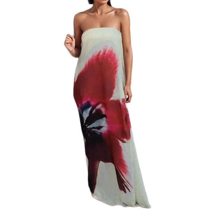 Damen Maxikleid mit schulterfreiem Design und floralen Akzenten W&W Mode