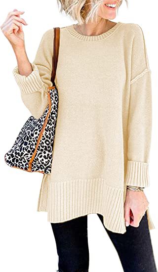 Damen lässiger Pullover mit asymmetrischem Saum und strukturiertem Rippdesign W&W Mode