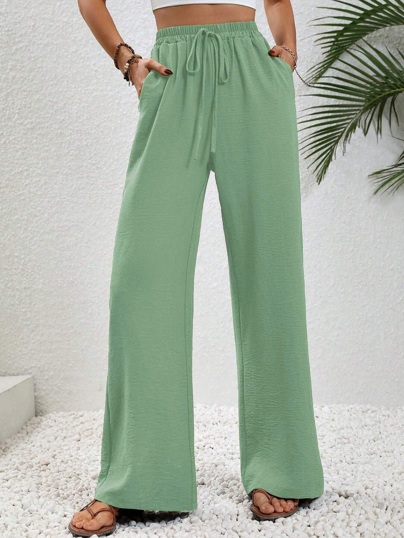 Damen lässige, breite Freizeithose mit elastischem Bund und seitlichen Taschen W&W Mode