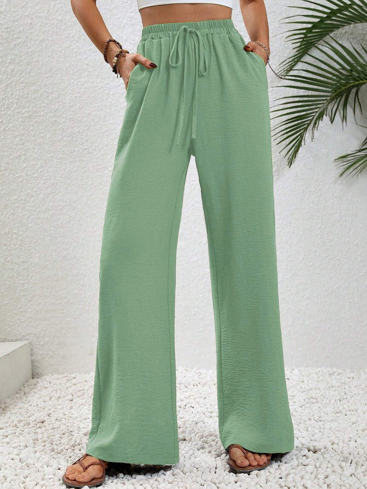 Damen lässige, breite Freizeithose mit elastischem Bund und seitlichen Taschen W&W Mode