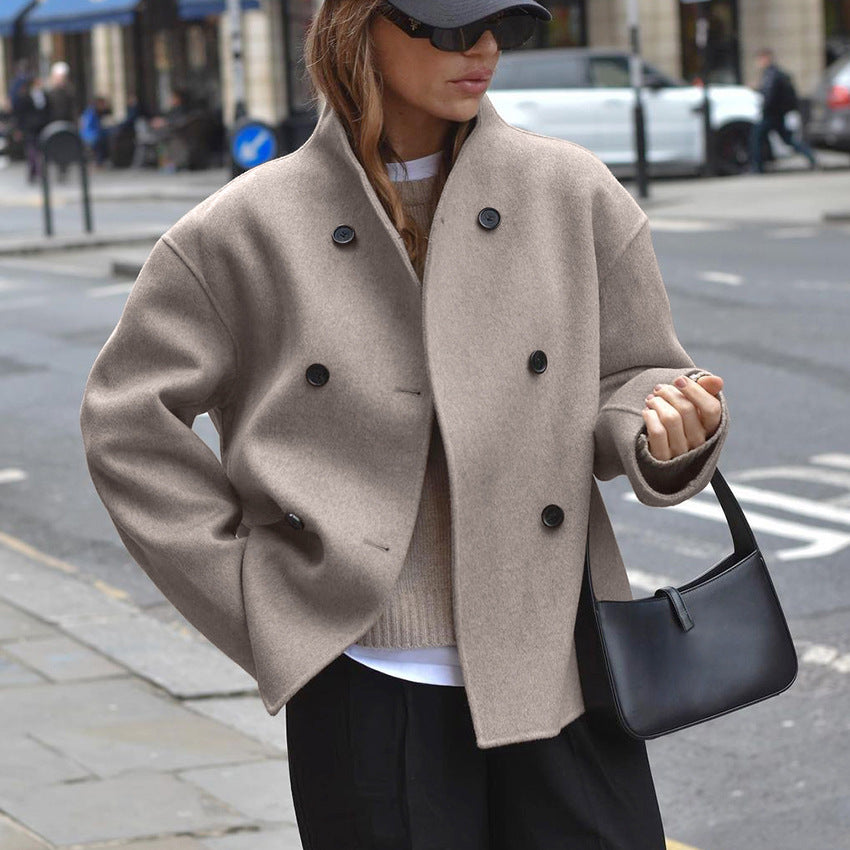 Damen Oversized Wolljacke mit doppelter Knopfleiste und lässigem Schnitt WW