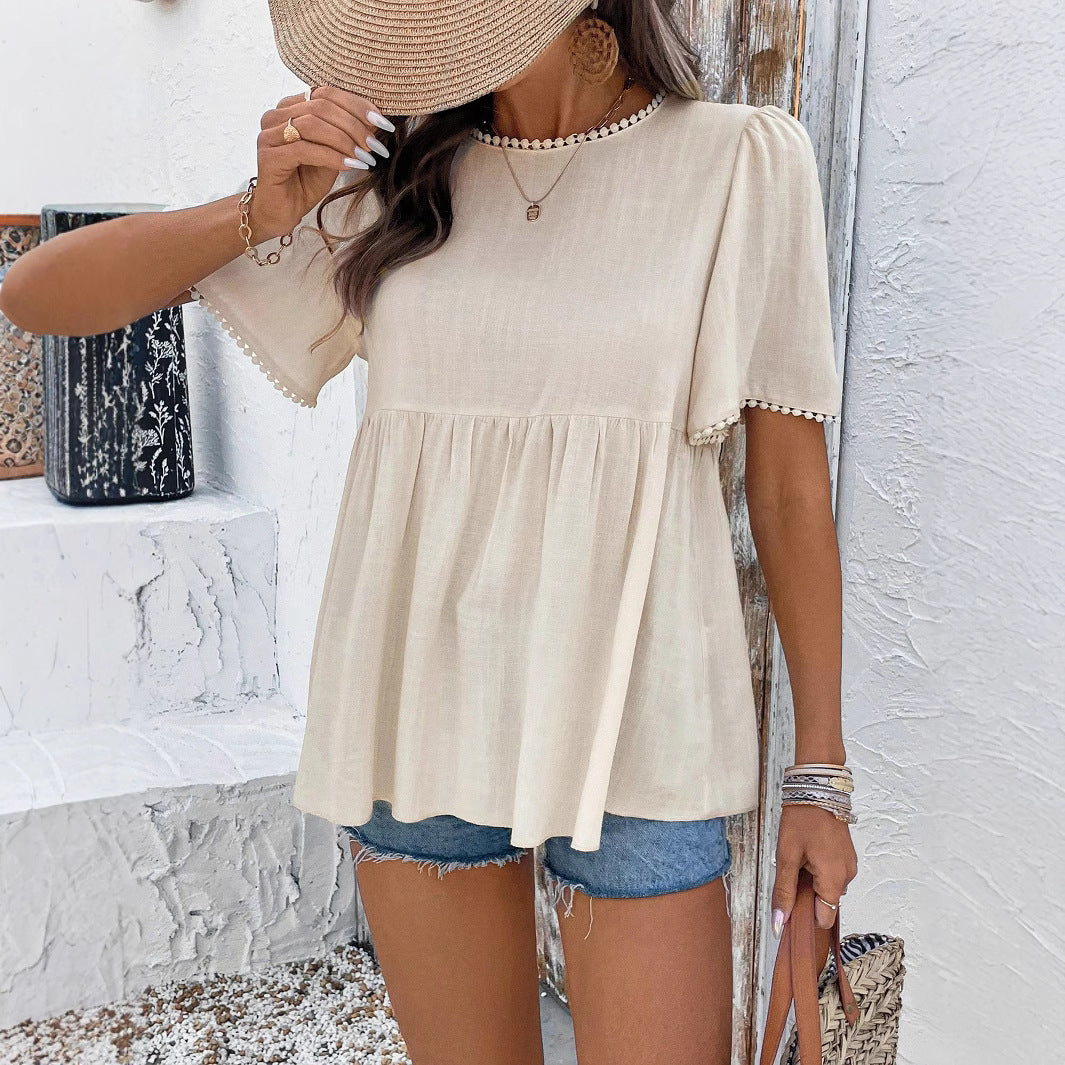 Damen Bluse mit schwingendem Schnitt und eleganter Spitze W&W Mode