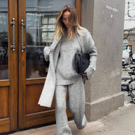 Damen Relaxed Strick-Ensemble mit Schal WW