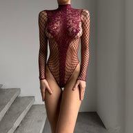 Damen erotischer Spitzenbody mit raffiniertem Netzdesign W&W