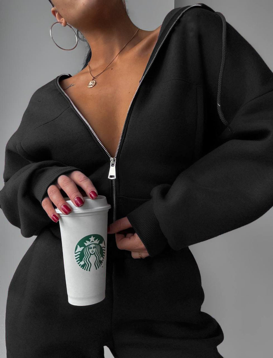 Damen sportliches Cropped-Set mit Weite und Reißverschluss WW