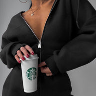 Damen sportliches Cropped-Set mit Weite und Reißverschluss WW
