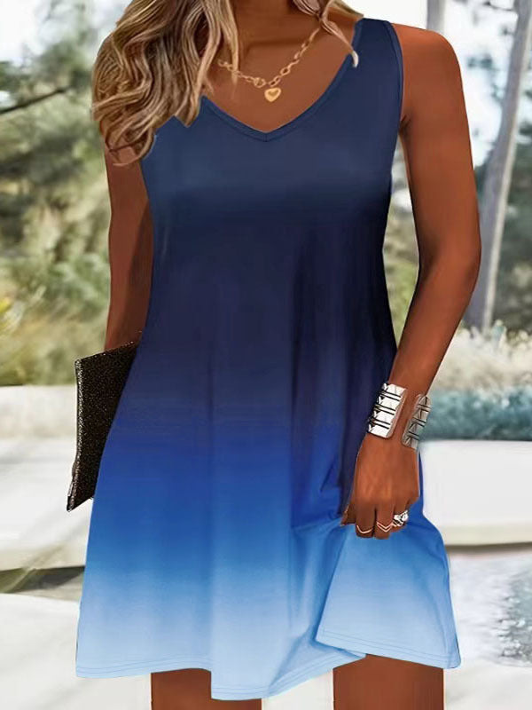 Damen Sommerliches V-Ausschnitt Kleid im modischen Ombre-Design WW