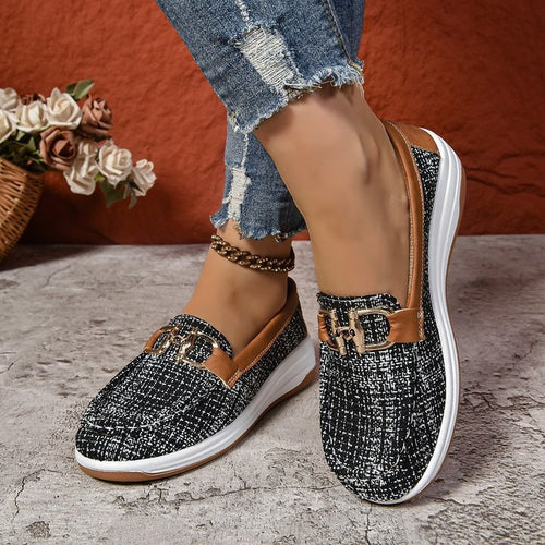 Damen Slip-On Clogs mit modischem Karomuster und elegantem Schnallen-Detail WW