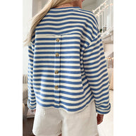 Damen gestreiftes Sweatshirt mit V-Ausschnitt und Brusttasche WW