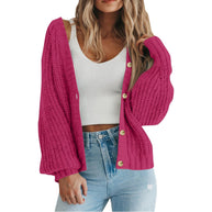 Damen Grobstrick-Cardigan mit Knopfdetails und weitem Schnitt WW