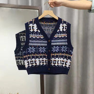 Damen Strickweste mit schickem Norweger-Muster und Knopfverschluss WW