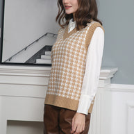 Damen Strickweste mit modernem Hahnentritt-Muster WW
