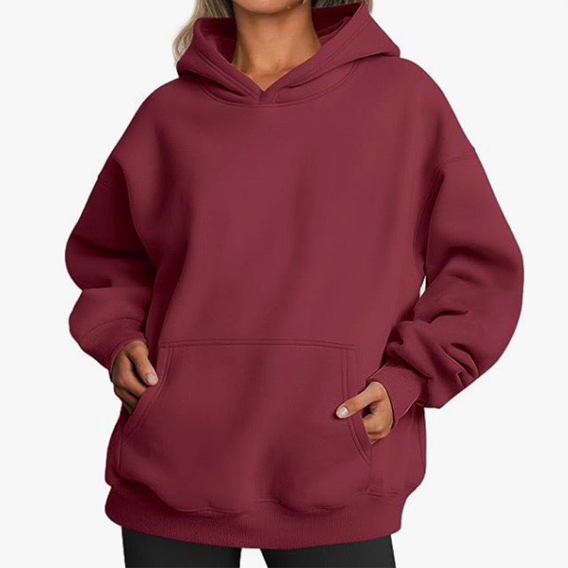 Damen oversized Kapuzenpullover aus weichem Baumwollmix mit praktischen Taschen WW