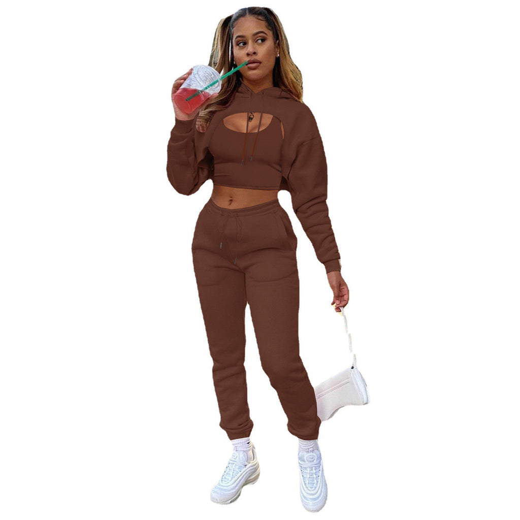 Damen Sportlicher Zweiteiler mit cropped Hoodie und bequemen Jogginghosen WW