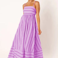 Damen Maxikleid aus gestreiftem Baumwollstoff WW