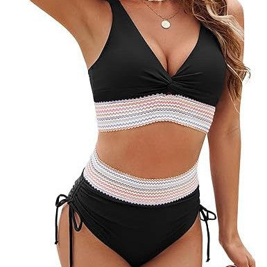 Damen Hochtailliertes Crop-Bikini-Set mit verstellbaren Trägern WW