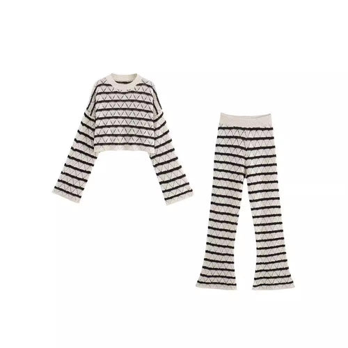 Damen Strick-Leggings mit breitem Bund und einzigartigem Muster WW