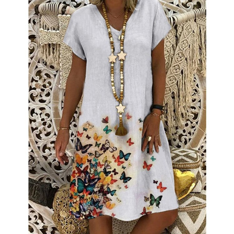 Damen Sommerliche Tunika mit buntem Schmetterlingsmuster WW