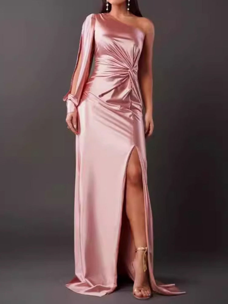 Damen Abendkleid mit asymmetrischem Ausschnitt und eleganter Faltenlegung WW